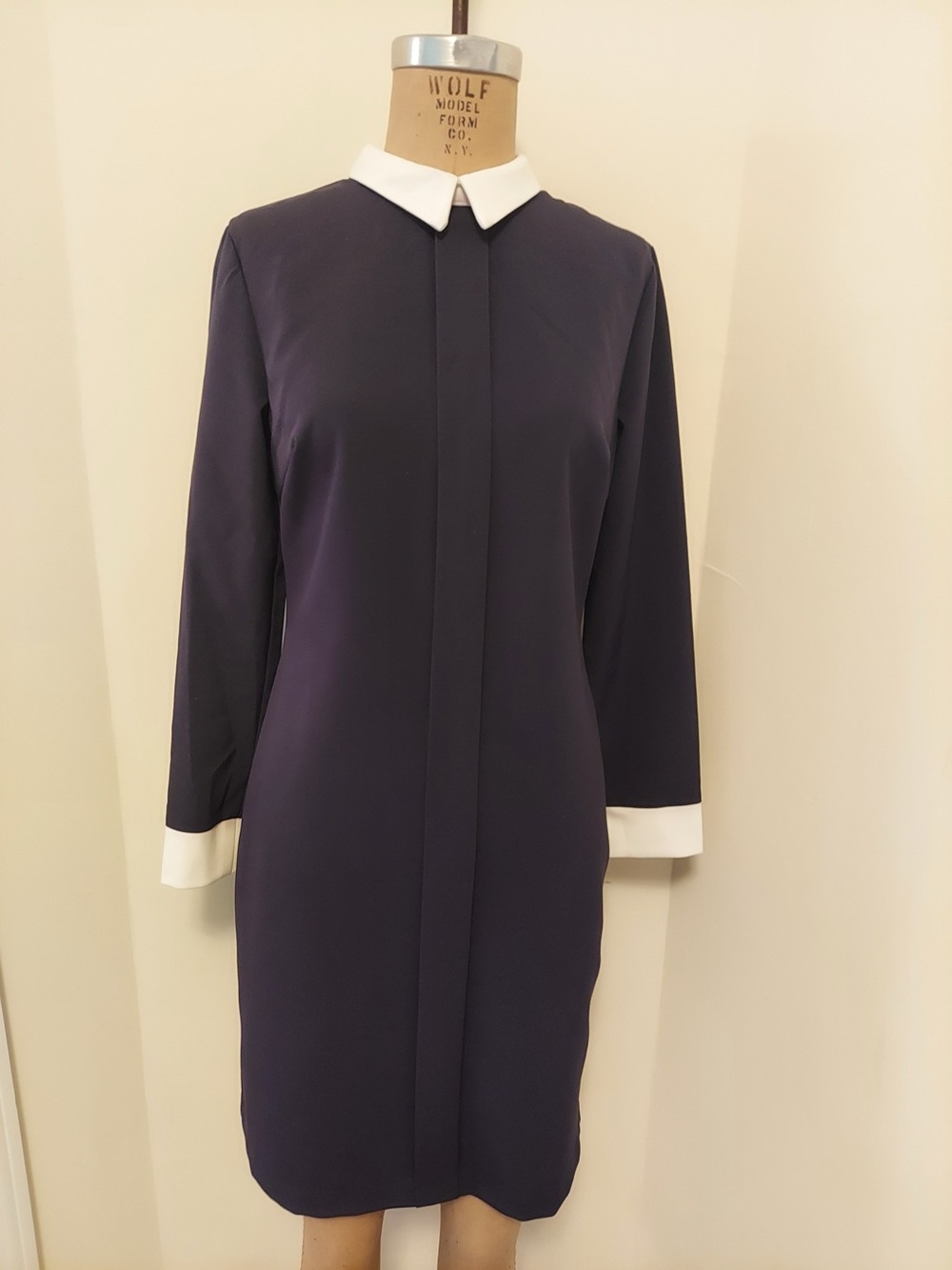 Maurini Black Shift Dress with White Collar & Cuffs